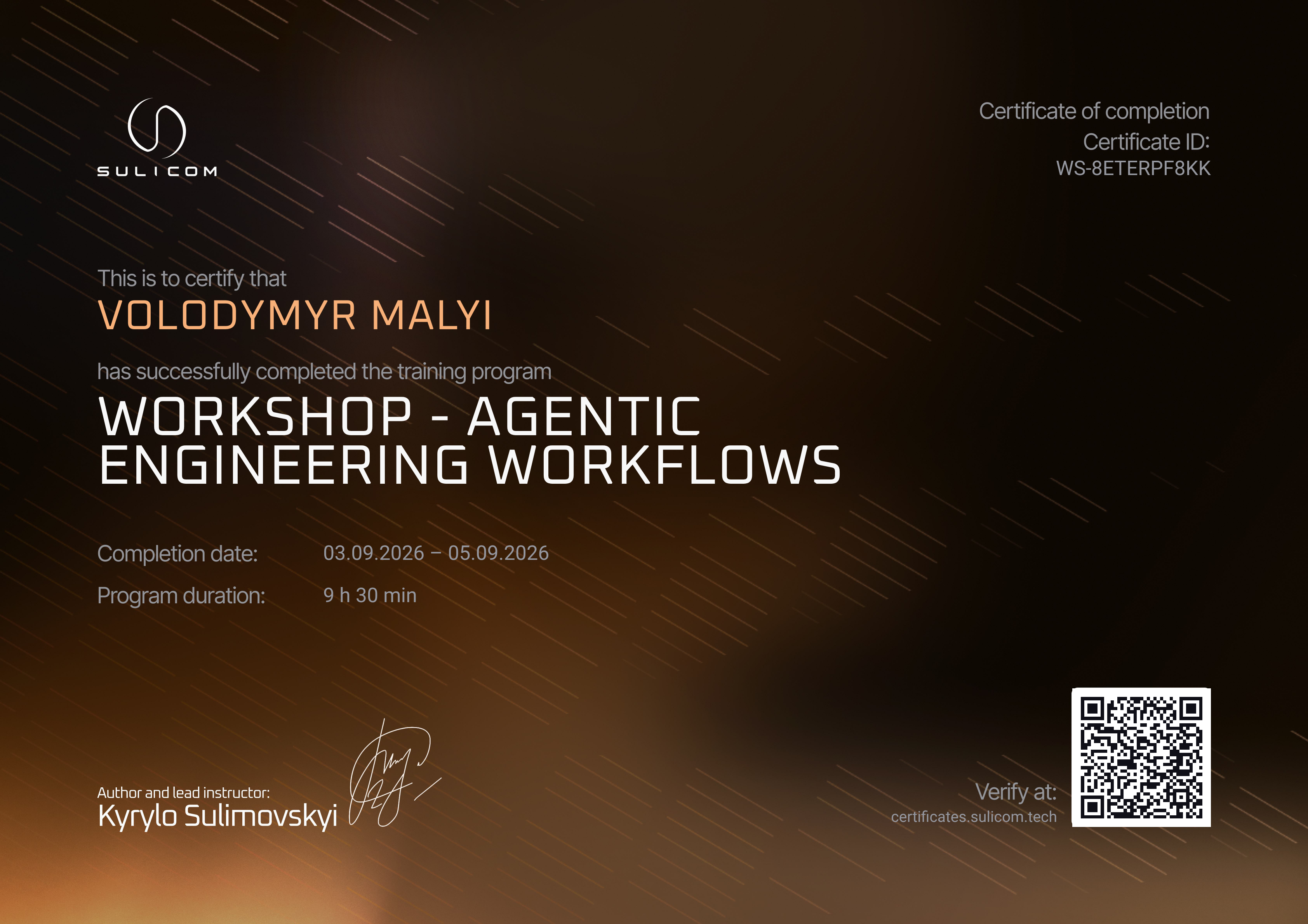 Certificate WS-8ETERPF8KK — Volodymyr Malyi