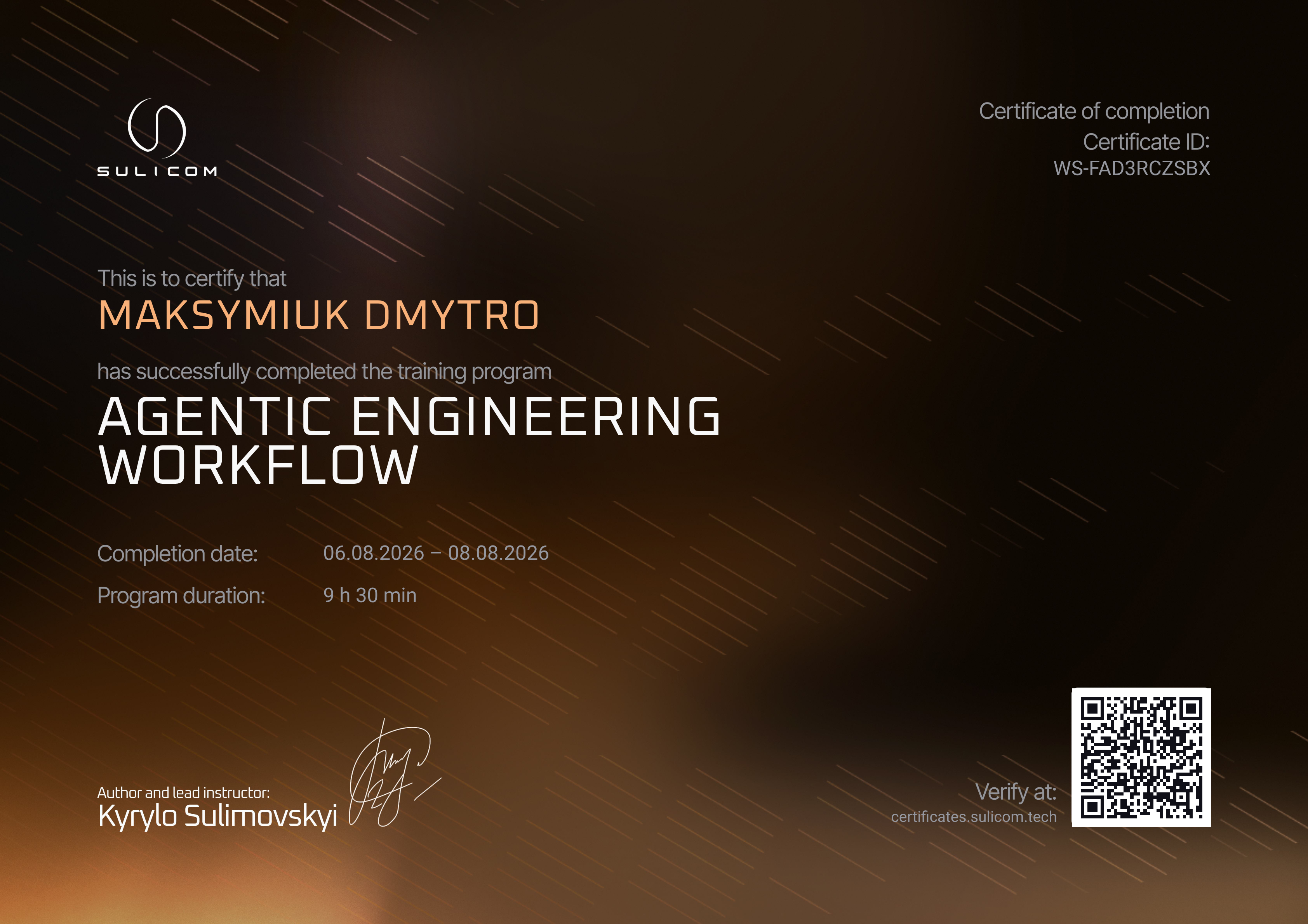 Certificate WS-FAD3RCZSBX — Maksymiuk Dmytro
