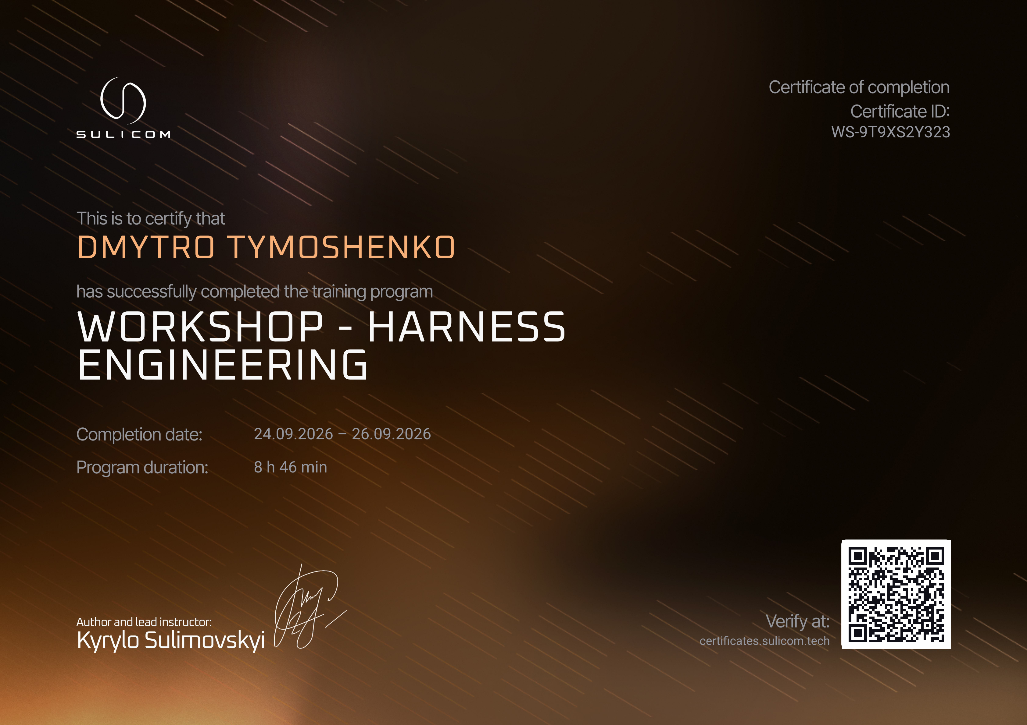 Certificate WS-9T9XS2Y323 — Dmytro Tymoshenko